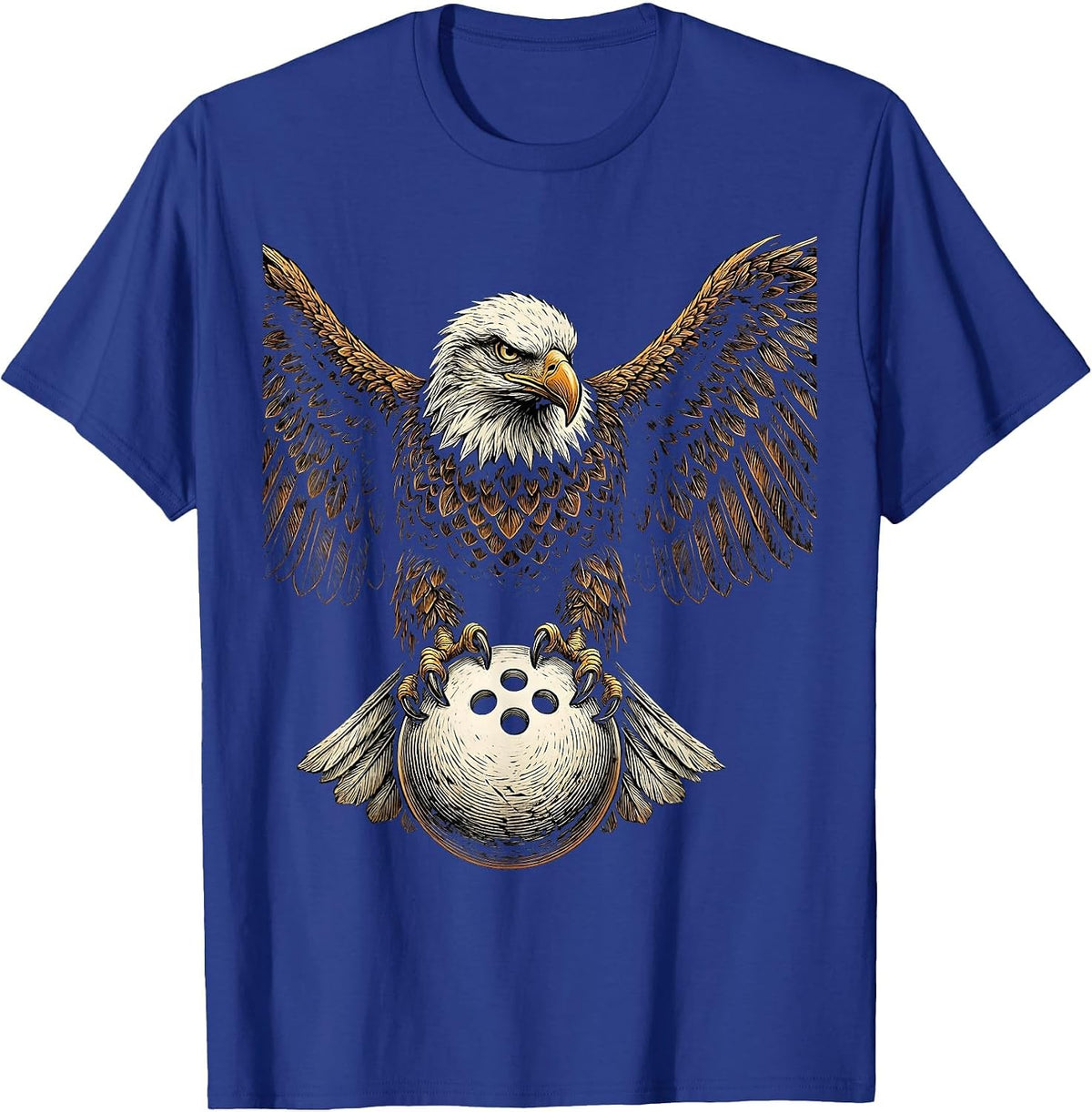 Men's Eagle Clutching Bowling Ball Graphic Tee T-Shirt - Royal Blue