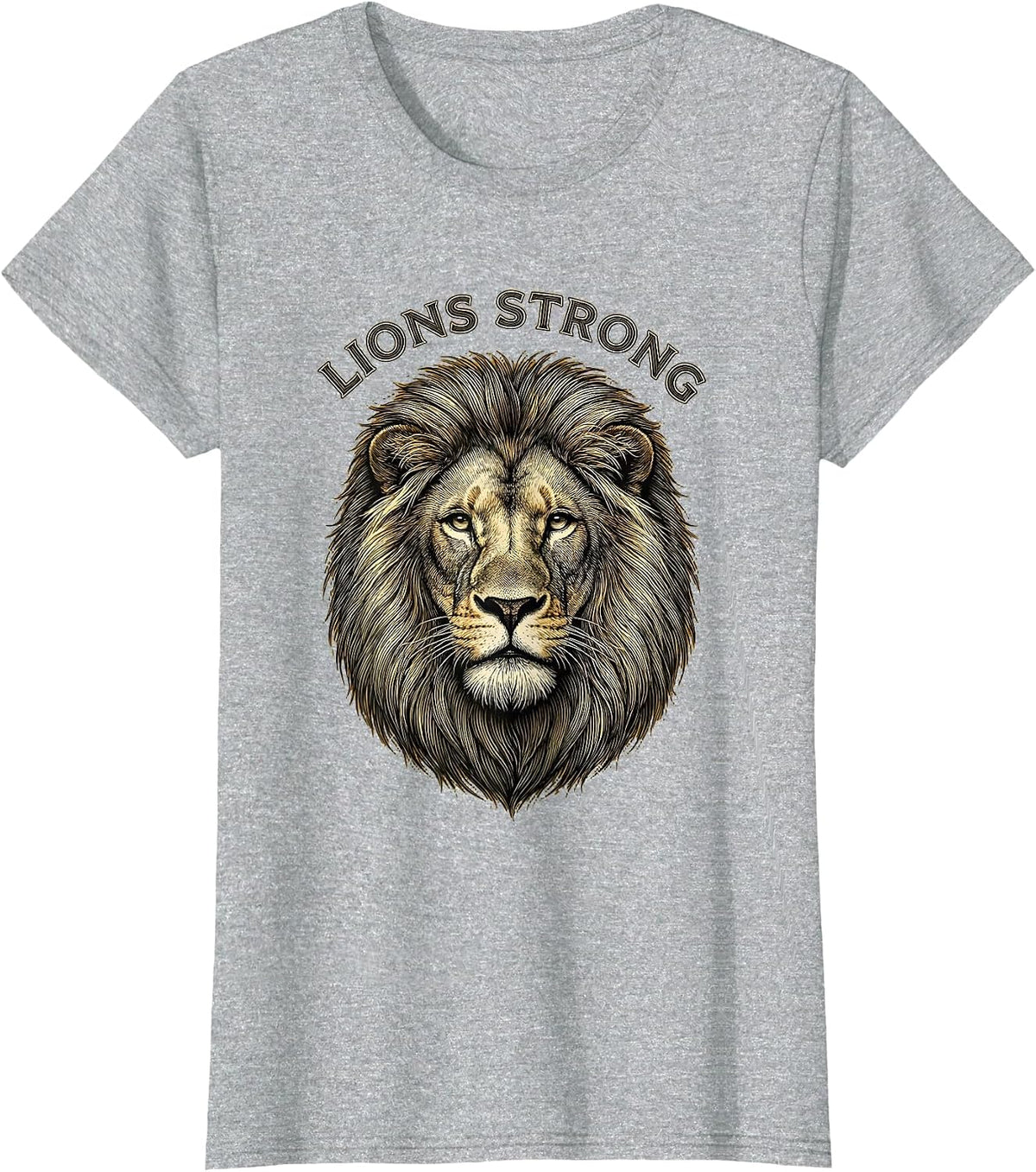 Women's Lions Strong Crosshatch Etching Lion Fan Animal Pride T-Shirt - Heather Grey