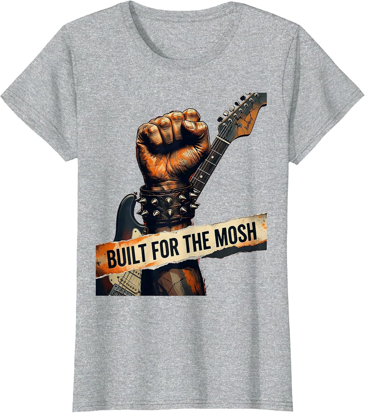 Built for the Mosh 80s Rock Band Design T-Shirt - Heather Grey