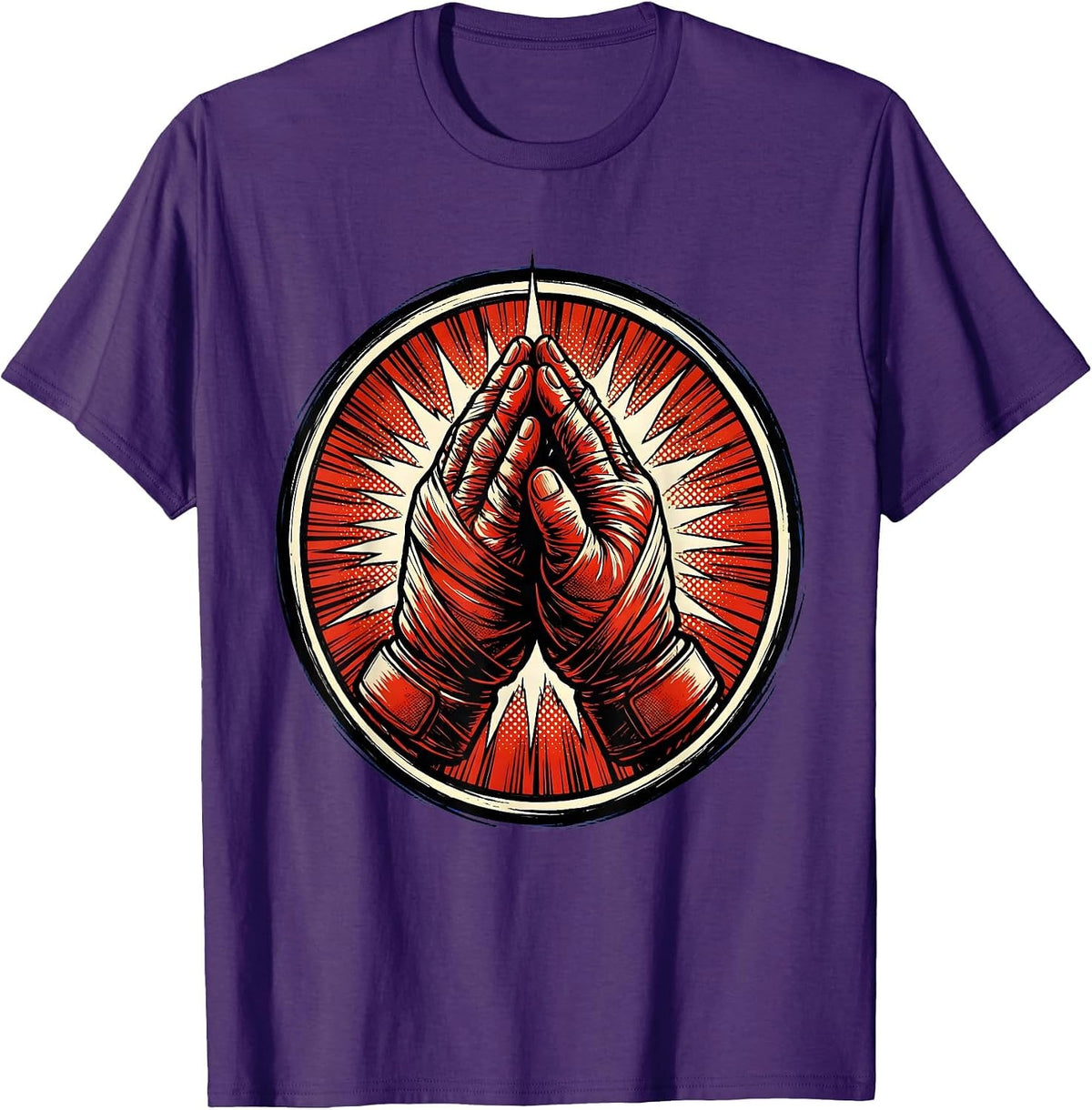 Boxer Wrapped Hands Prayer Position Boxing Art T-Shirt - Purple