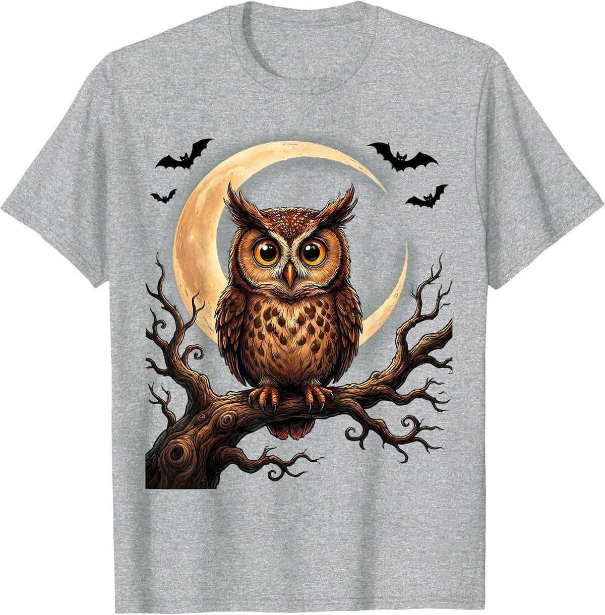 Men's Kids Halloween Owl on Spooky Tree Branch T-Shirt - Heather Grey