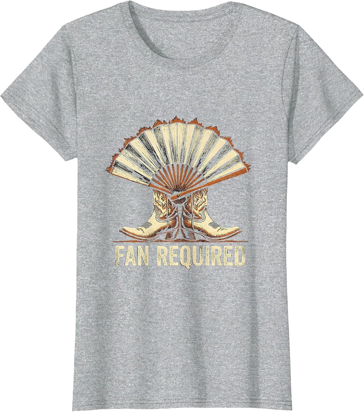 Women's Fan Required Rubber Stamp Black Cowgirl Line Dance Humor T-Shirt - Heather Grey