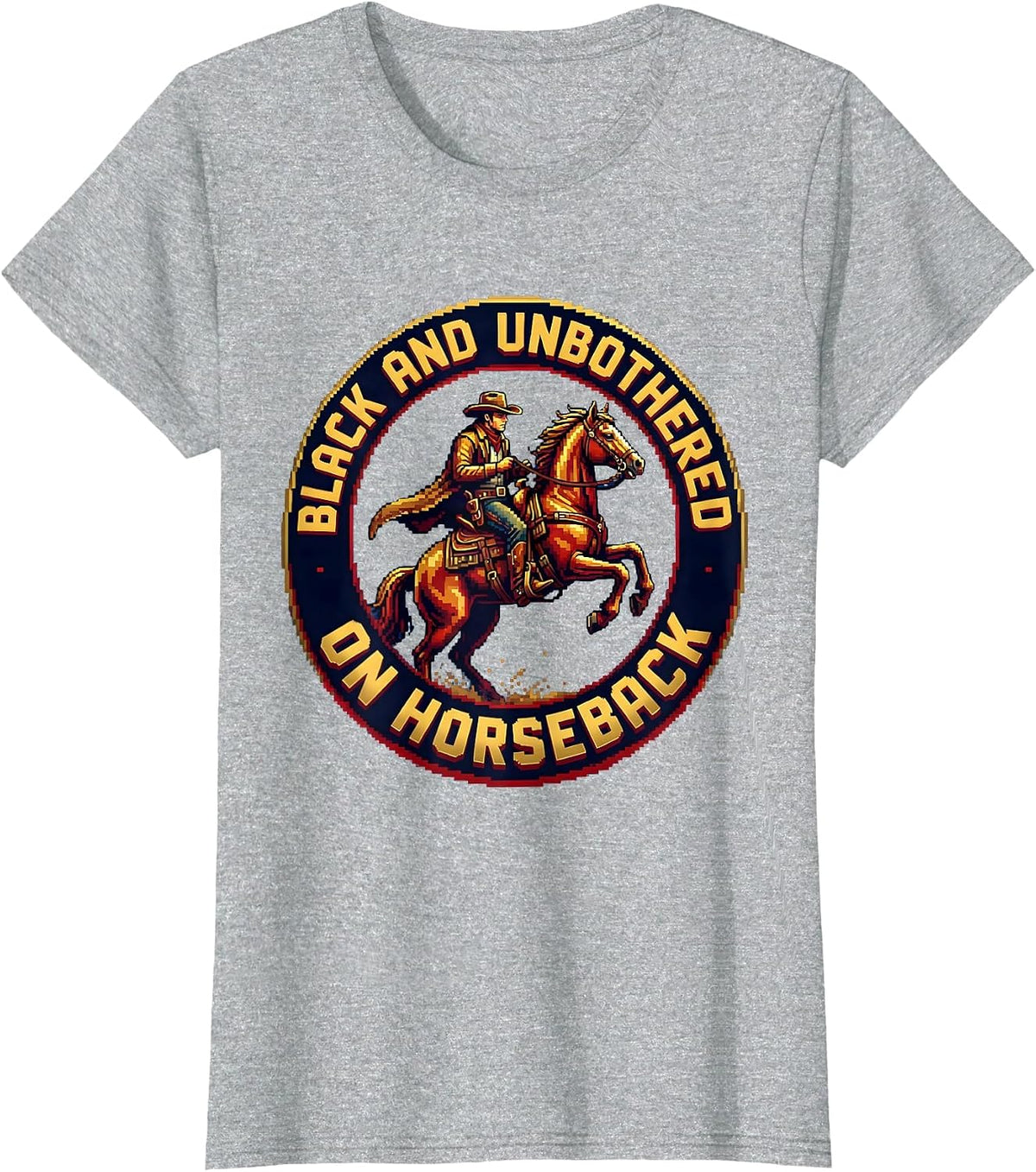 Black and Unbothered on Horseback Cowboy Design T-Shirt - Heather Grey