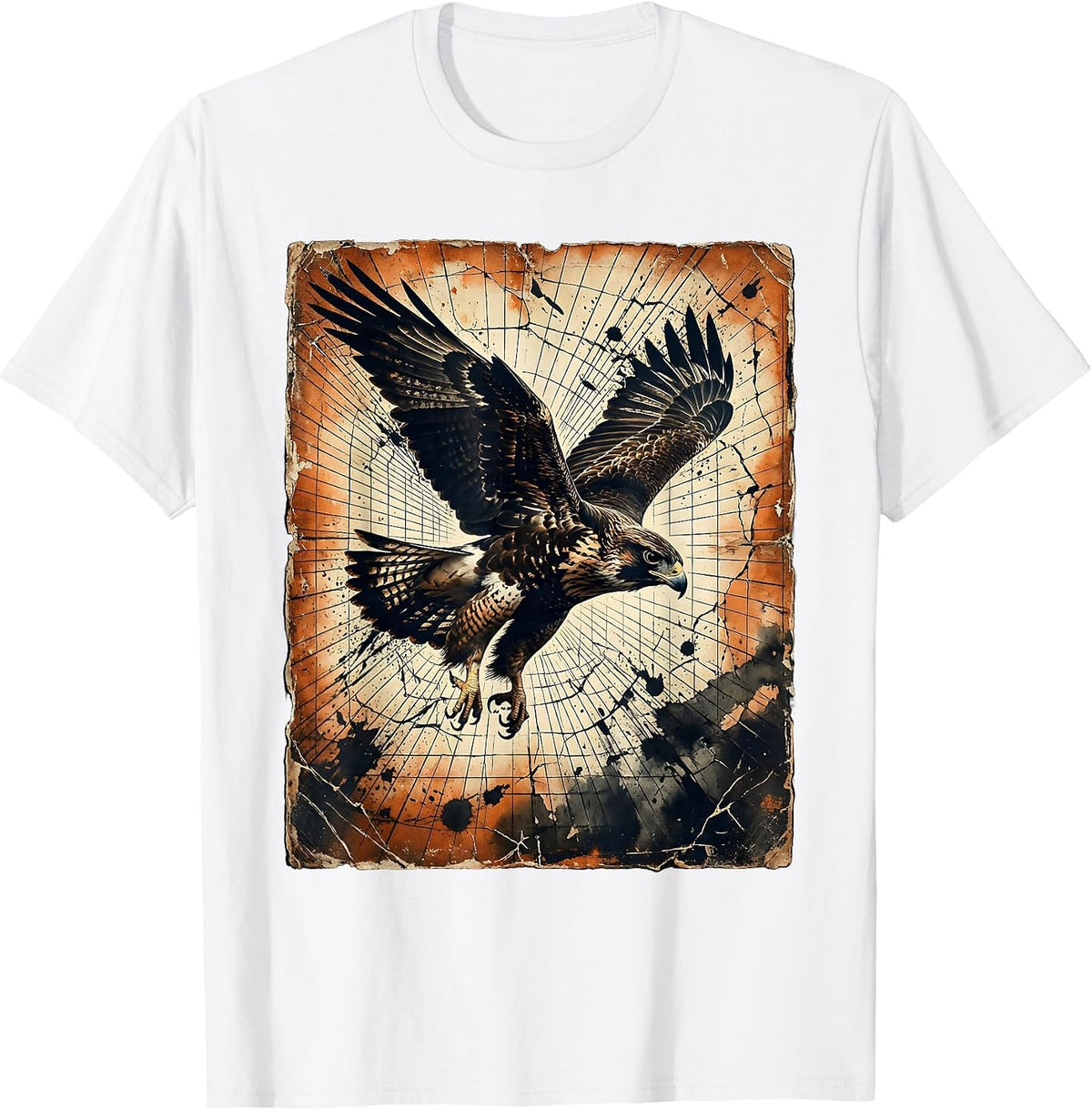 Men's Retro Falcon Dive Geometric Laser Grid 80s T-Shirt - White