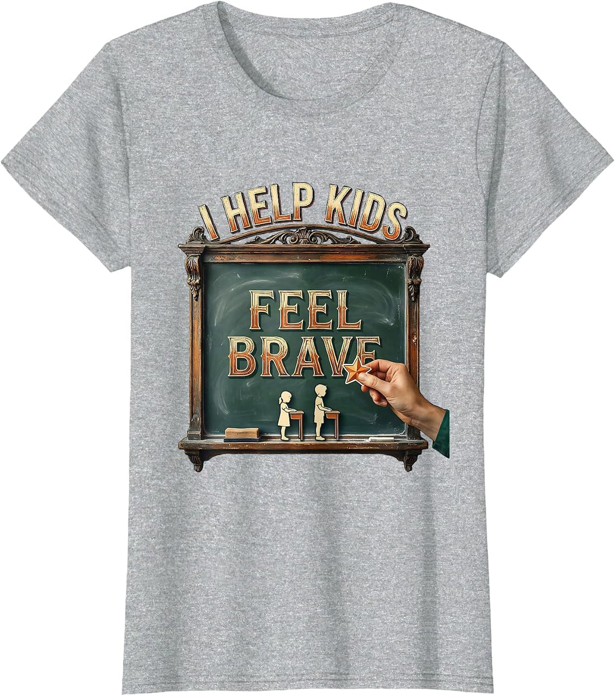 Women's I Help Kids Feel Brave Vintage Teacher Appreciation Humor T-Shirt - Heather Grey