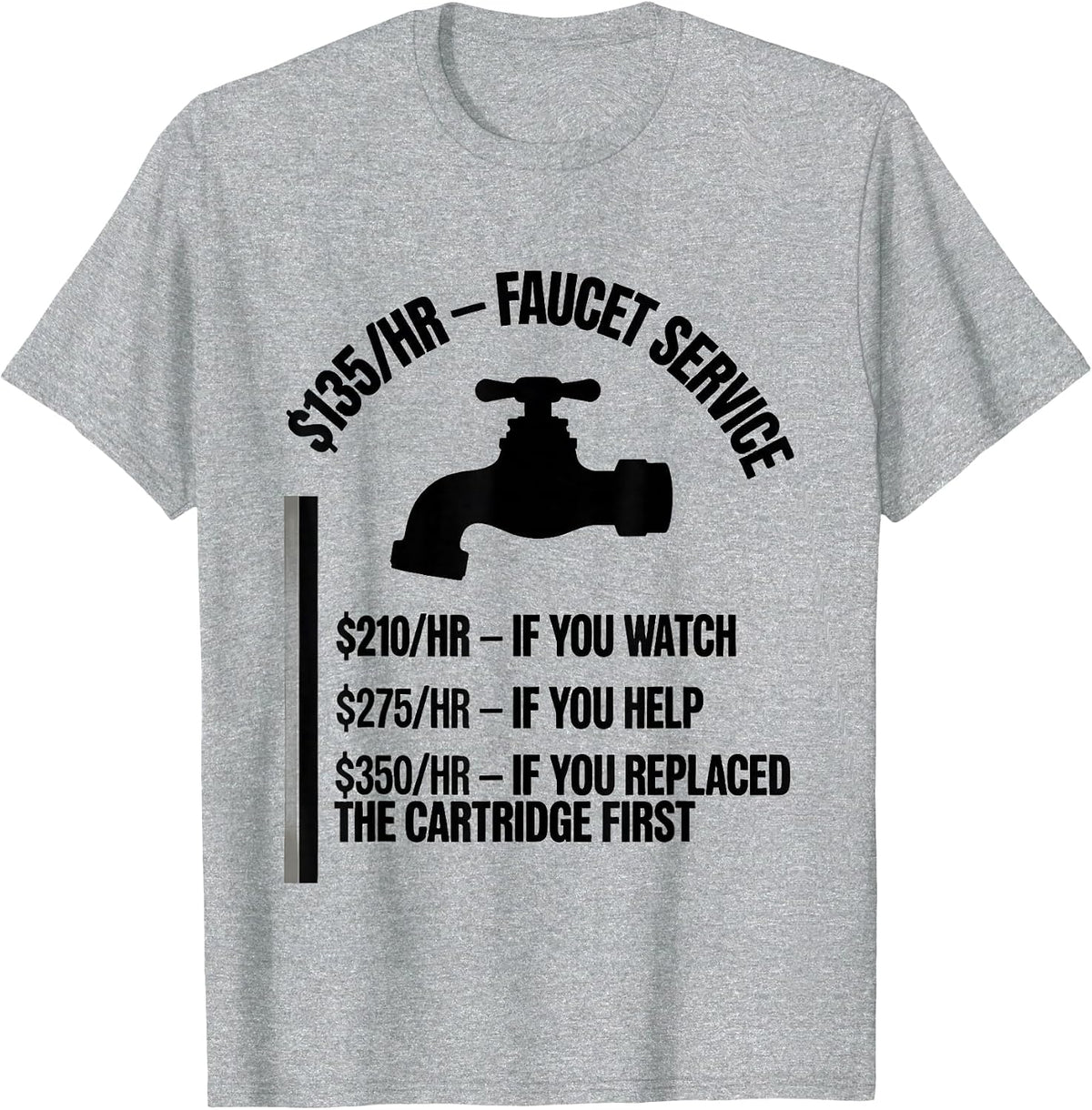 Men's Faucet Service Hourly Rate Funny Plumber Dad Joke T-Shirt - Heather Grey