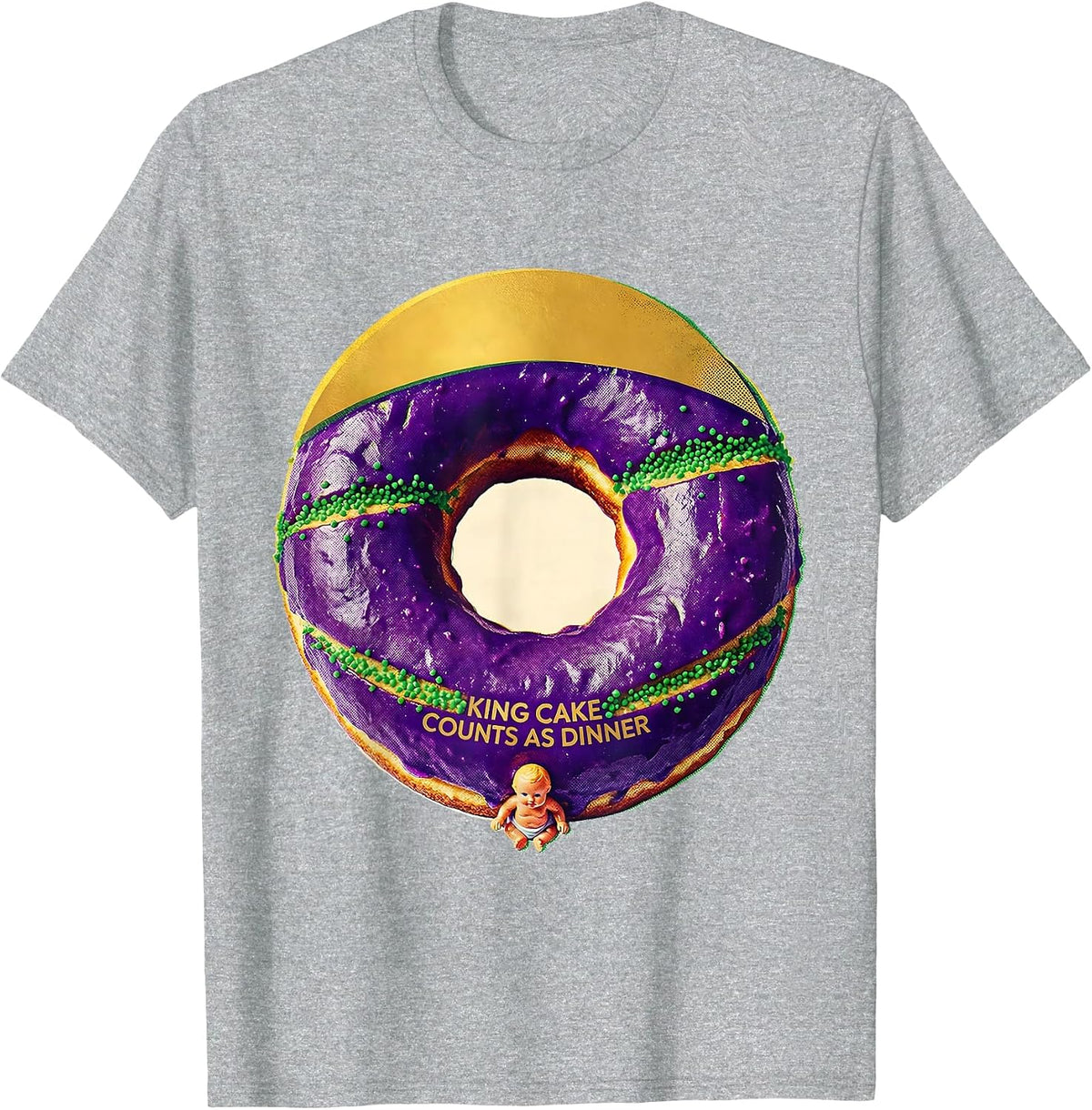 Men's King Cake Counts As Dinner Mardi Gras Party Humor T-Shirt - Heather Grey