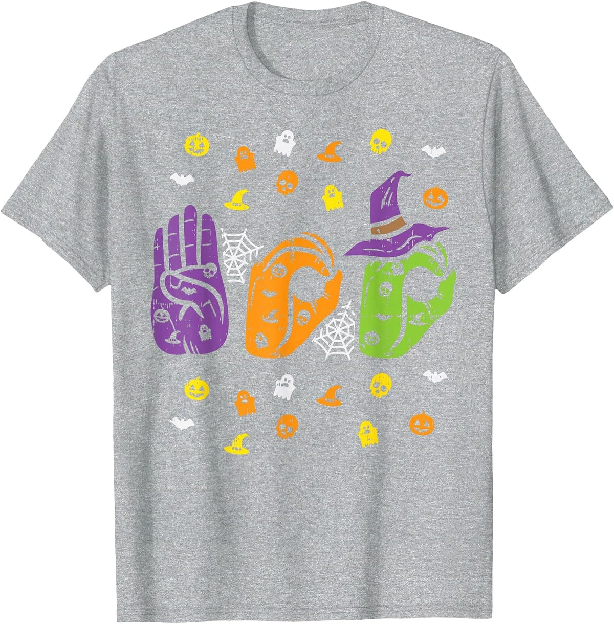 Boo Hands American Sign Language Pride ASL Halloween T-Shirt - Heather Grey