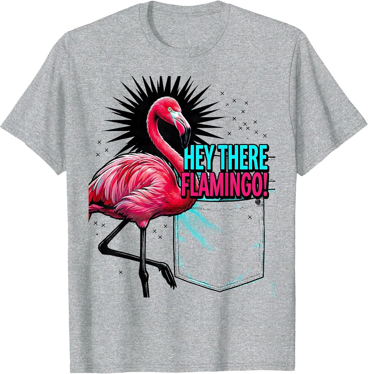 Men's Hey There, Flamingo! Pop Art Funny Bird Flamingo Lover Gift T-Shirt - Heather Grey
