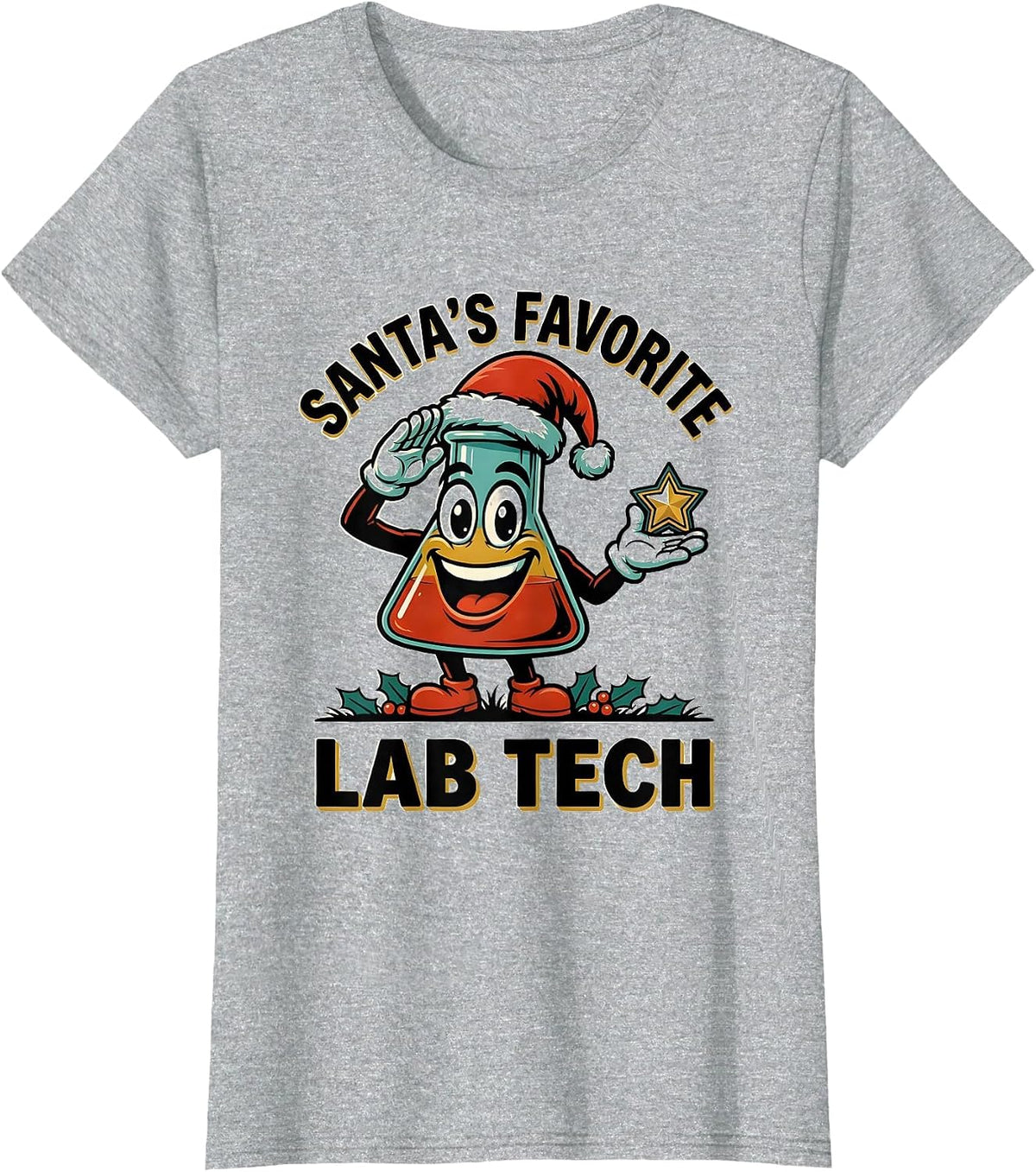 Women's Santa's Favorite Lab Tech Funny Pharmacy Technician T-Shirt - Heather Grey
