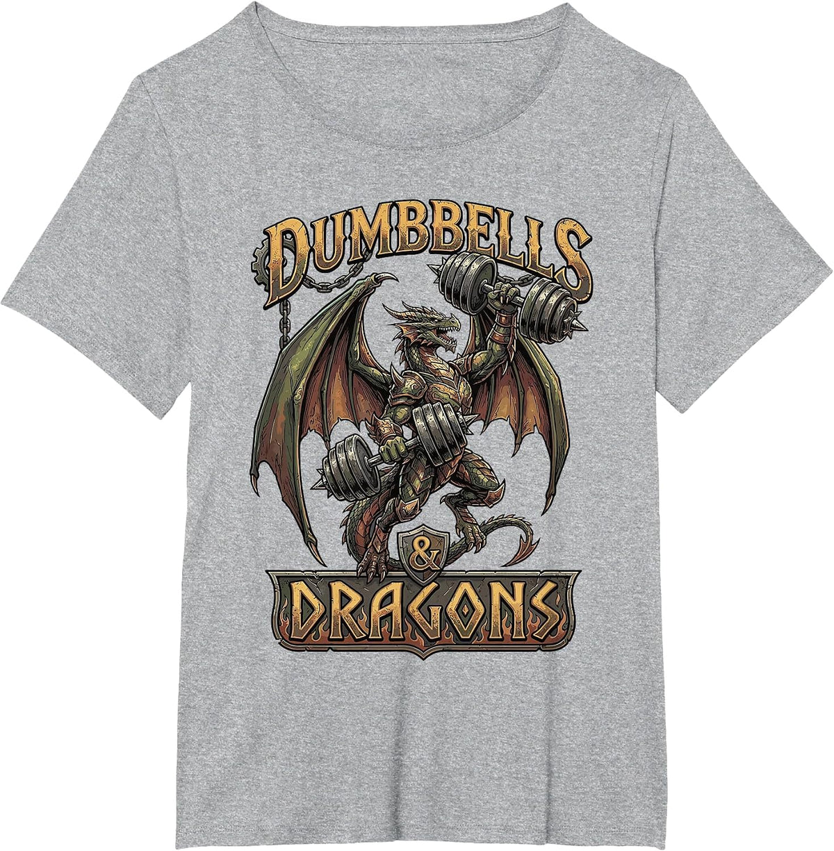 Dumbbells and Dragons Fantasy Gym Gamer Workout T-Shirt - Heather Grey