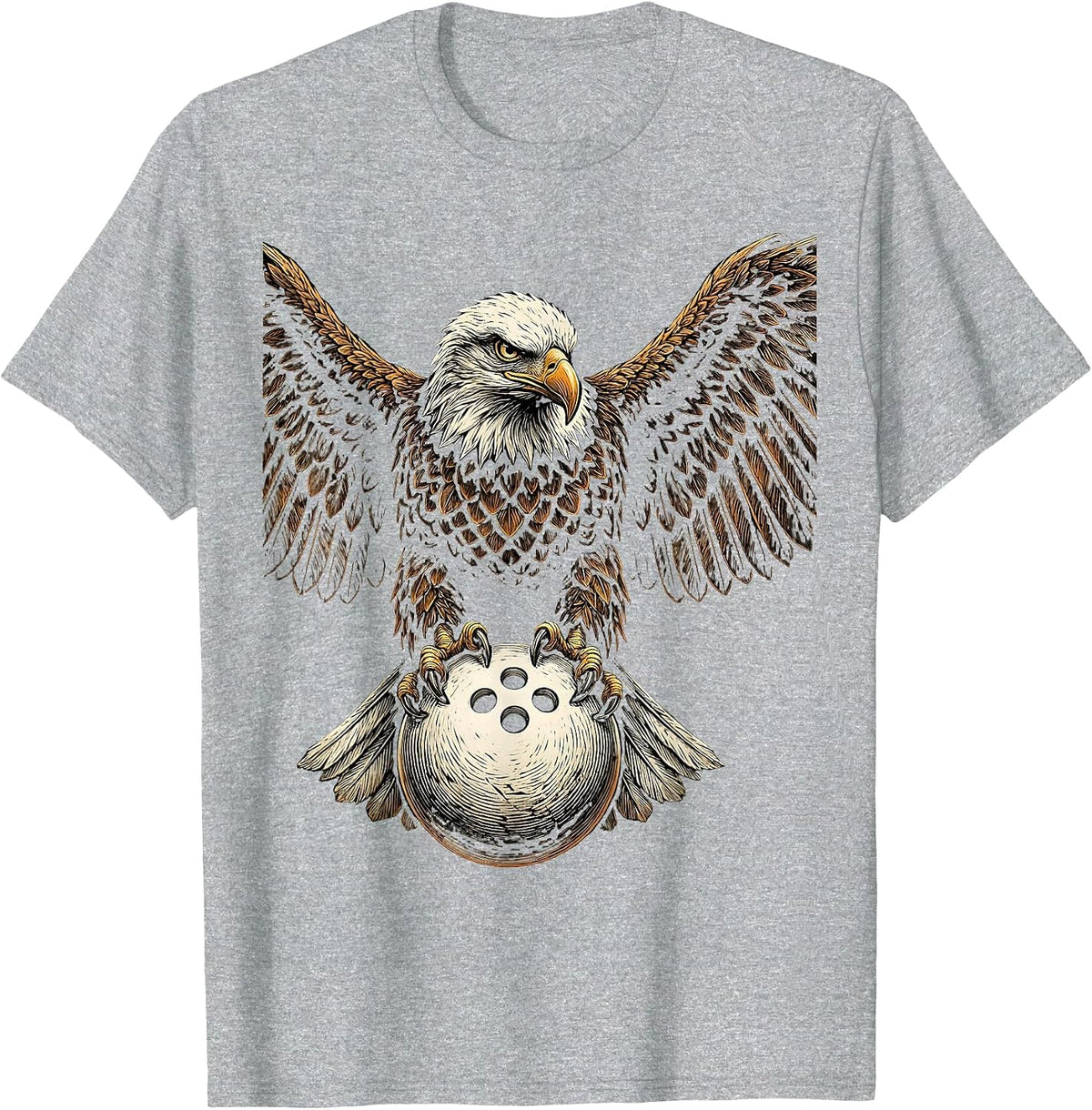 Men's Eagle Clutching Bowling Ball Graphic Tee T-Shirt - Heather Grey