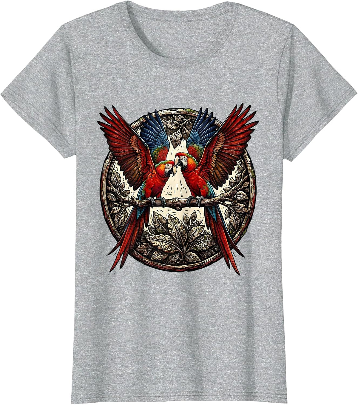 Women's Colombia Macaw Pair Rainforest Branch Illustration T-Shirt - Heather Grey