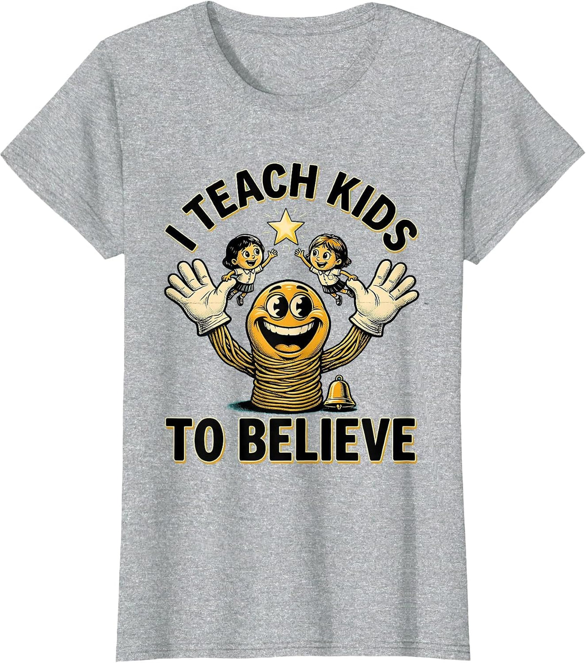 I Teach Kids To Believe Retro Cartoon Teacher Appreciation T-Shirt - Heather Grey