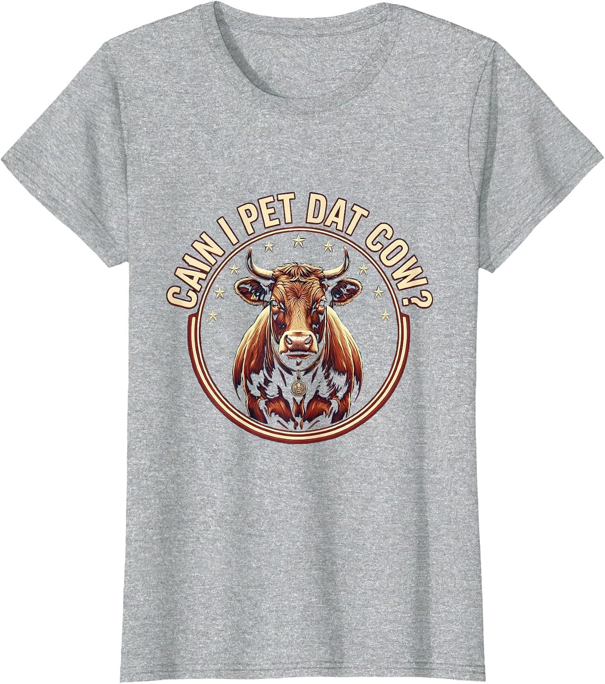 Can I Pet Dat Cow Funny Animal Lover Hiker Meme Humor T-Shirt - Heather Grey