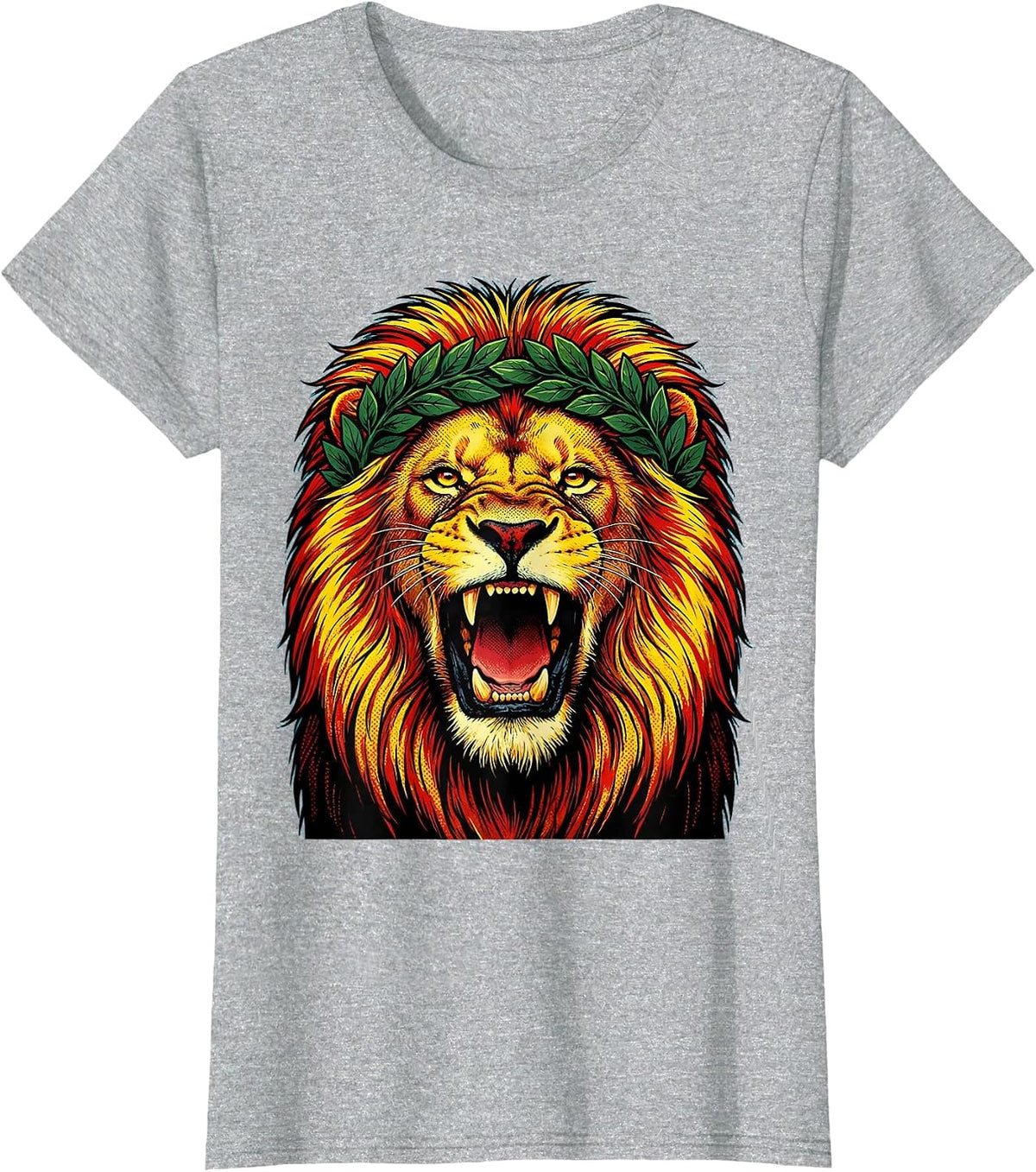 Roaring Lion Victory Wreath Crown Cheer Design T-Shirt - Heather Grey