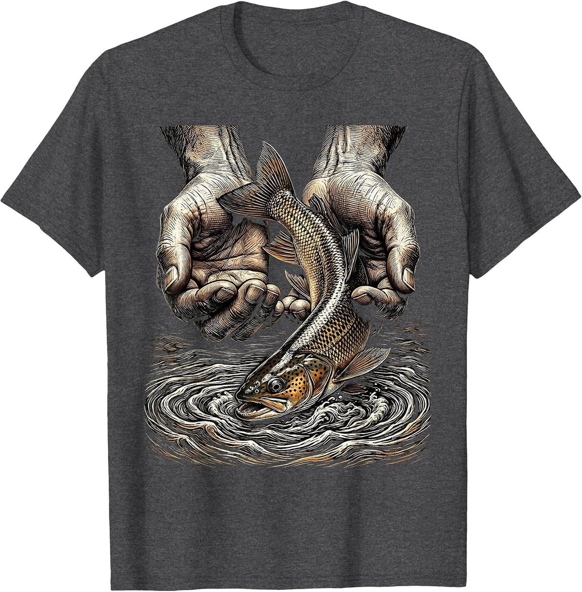 Catch and Release Trout Fishing Graphic T-Shirt - Dark Heather Grey