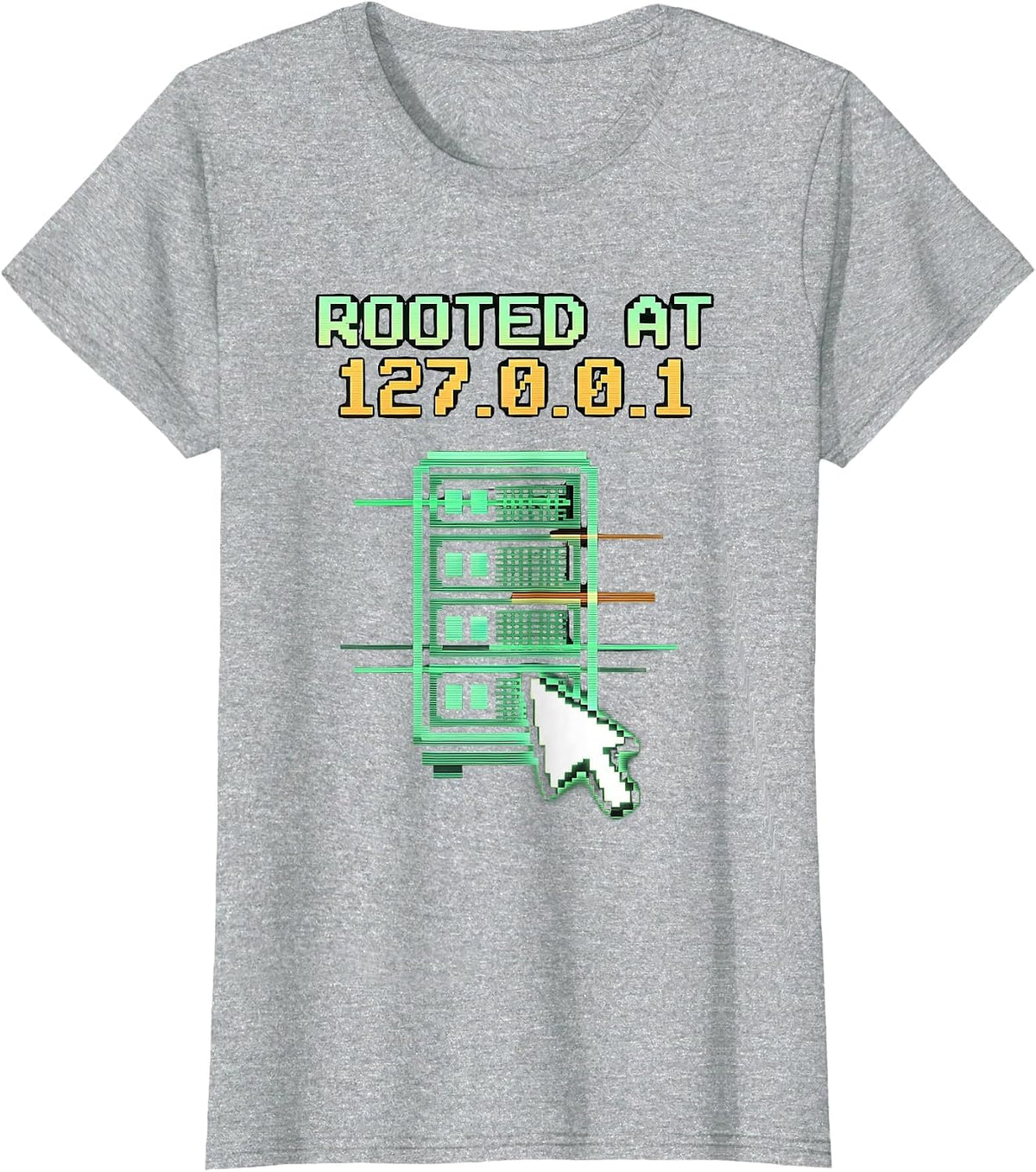 Women's Rooted At 127.0.0.1 Pixel Art Programmer Humor T-Shirt - Heather Grey