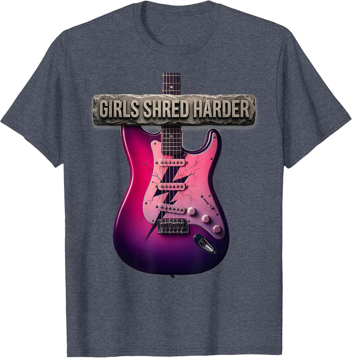 Girls Shred Harder Rock Band Graphic Design T-Shirt - Heather Blue