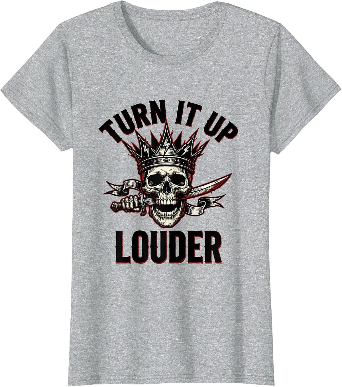 Turn It Up Louder Heavy Metal Graphic Design T-Shirt - Heather Grey