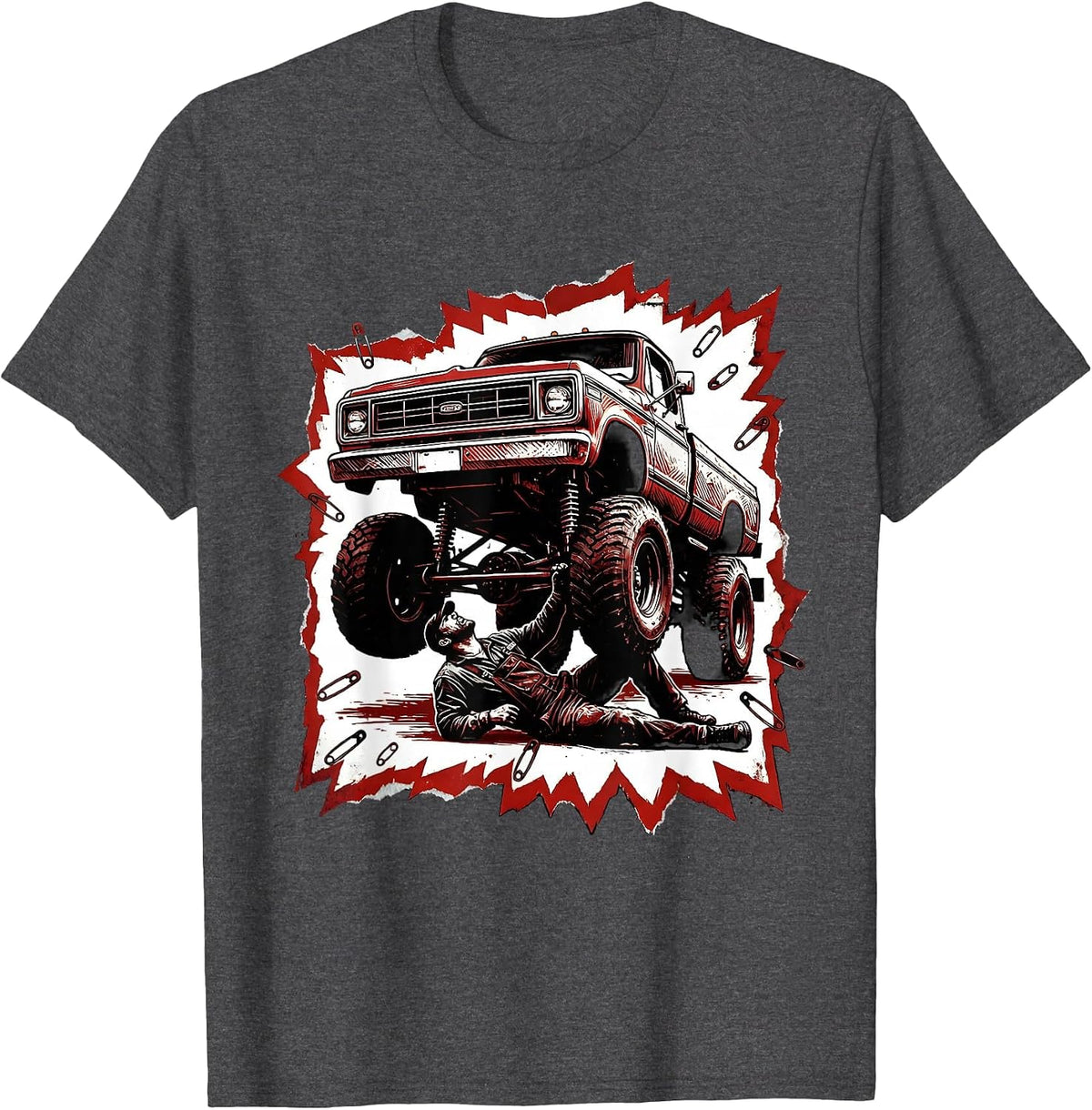 Mechanic Silhouette Under Raised Classic Truck T-Shirt - Dark Heather Grey