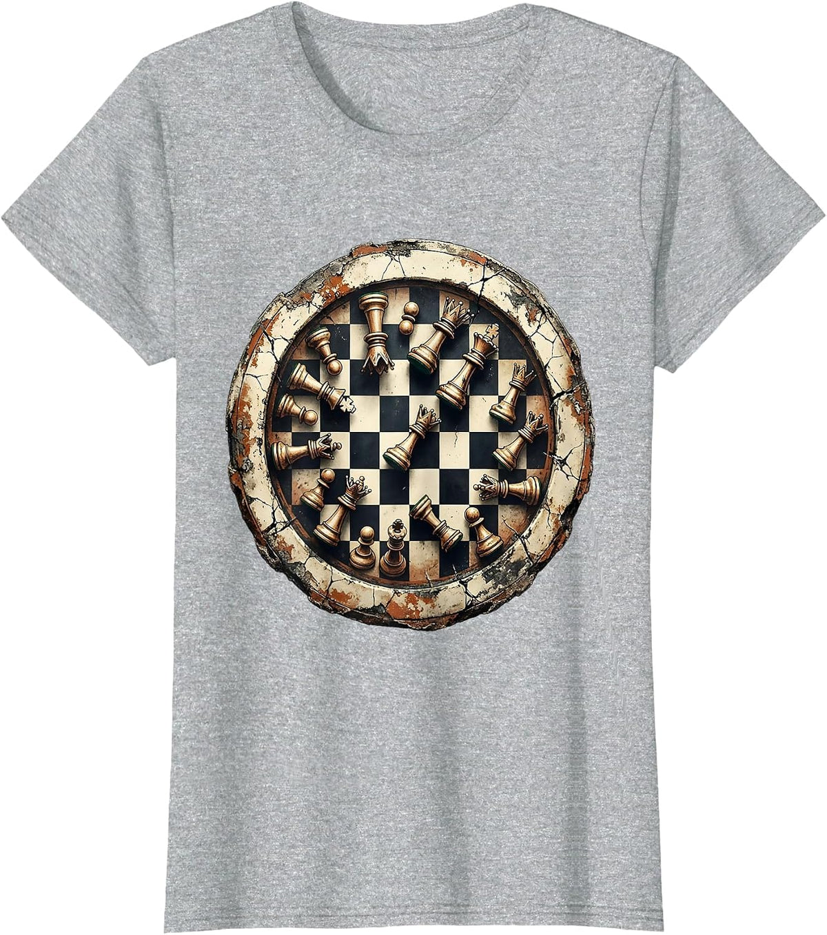 No Kings Chess Board Knocked Over Illustration T-Shirt - Heather Grey