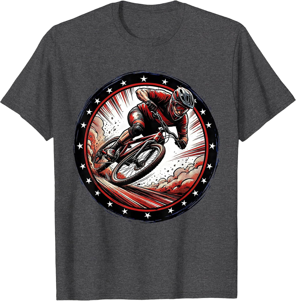 Men's Downhill Cyclist Racing Full Lean Graphic T-Shirt - Dark Heather Grey