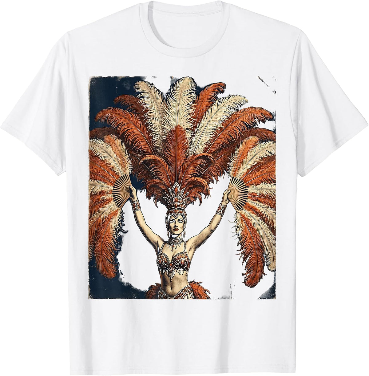 Men's Showgirl Ostrich Feather Fan Graphic Design T-Shirt - White