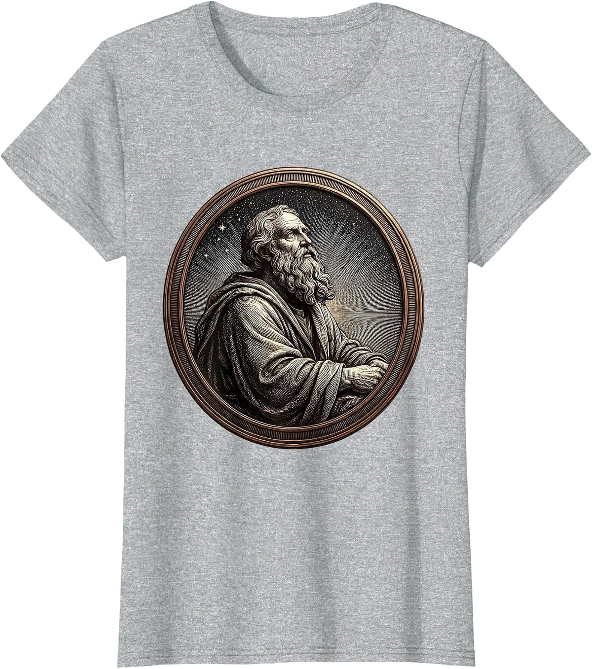 Renaissance Philosopher Starry Night Illustration T-Shirt - Heather Grey