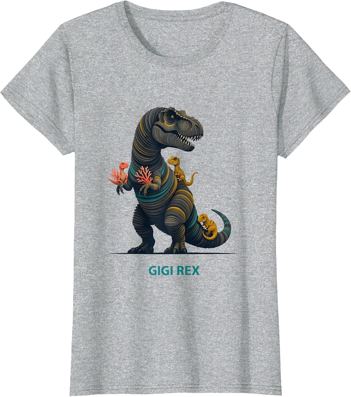 Gigi Rex Midcentury Modern Funny Dinosaur Family Humor T-Shirt - Heather Grey
