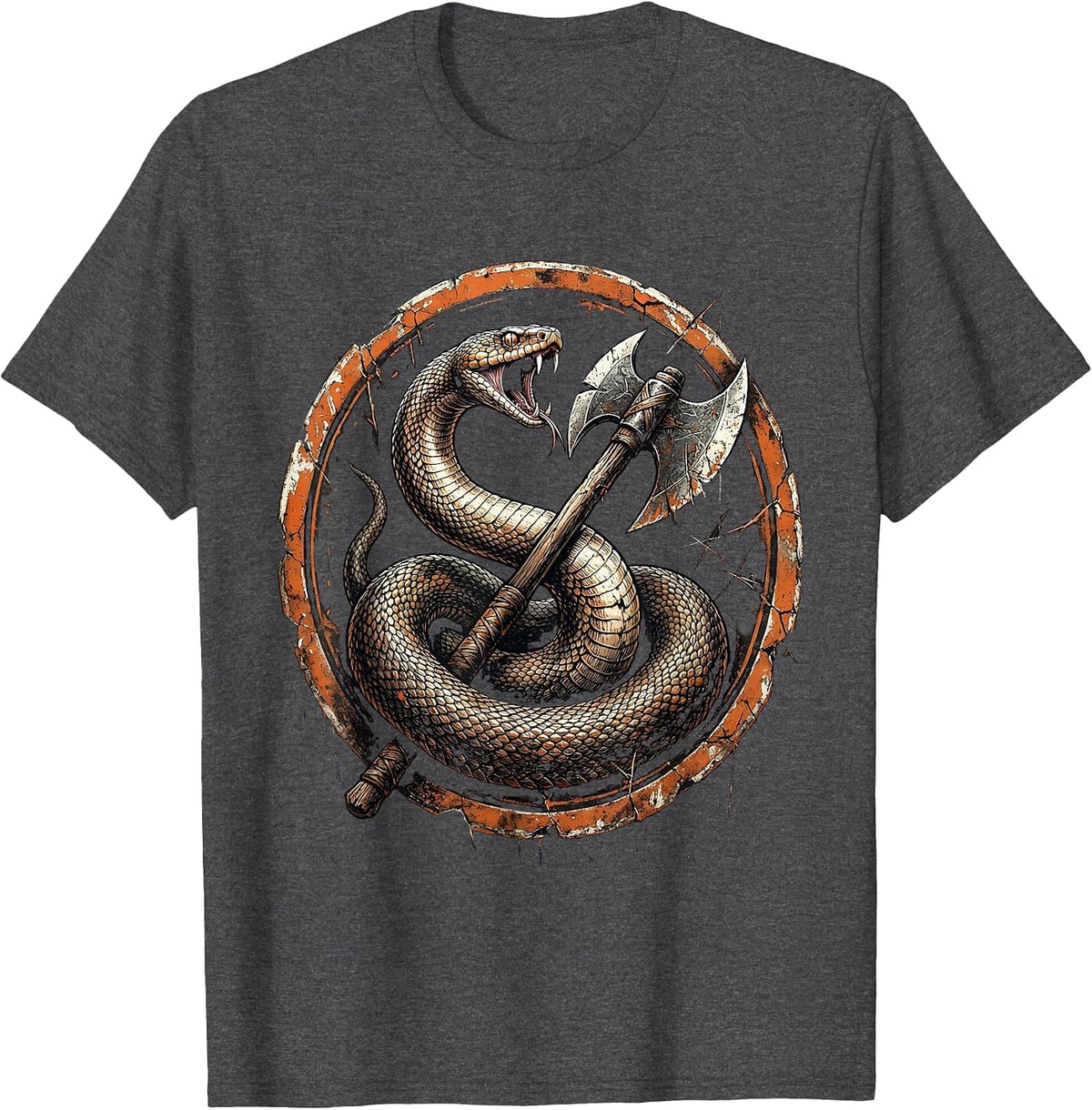 Serpent and Double-Headed Axe Metal Graphic T-Shirt - Dark Heather Grey
