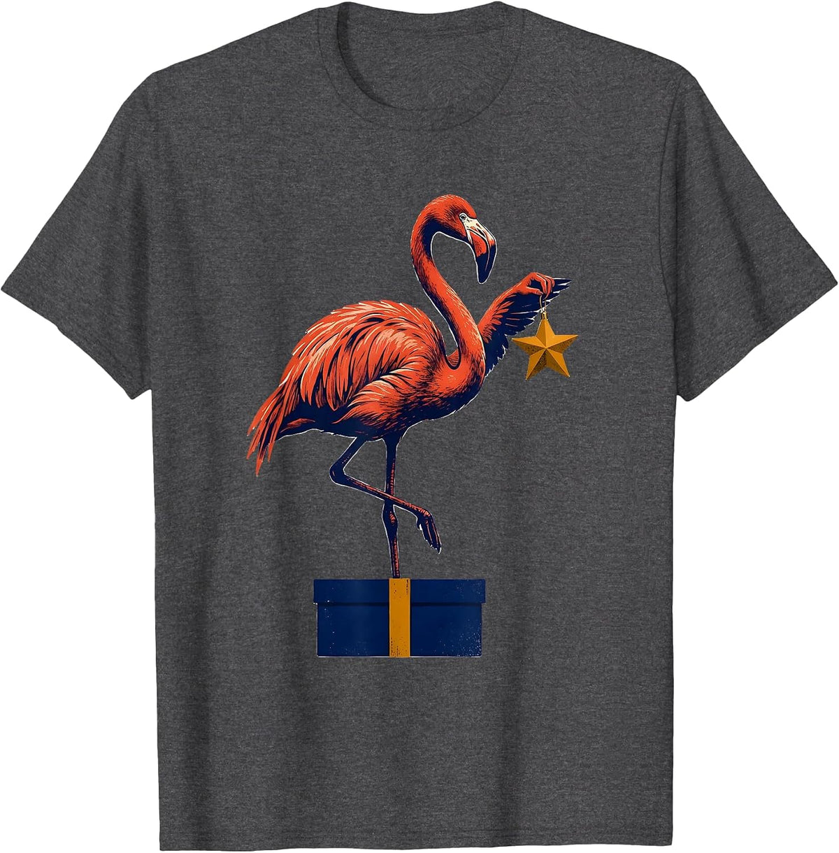 One-Legged Flamingo Wood Type Letterpress Funny Flamingo T-Shirt - Dark Heather Grey