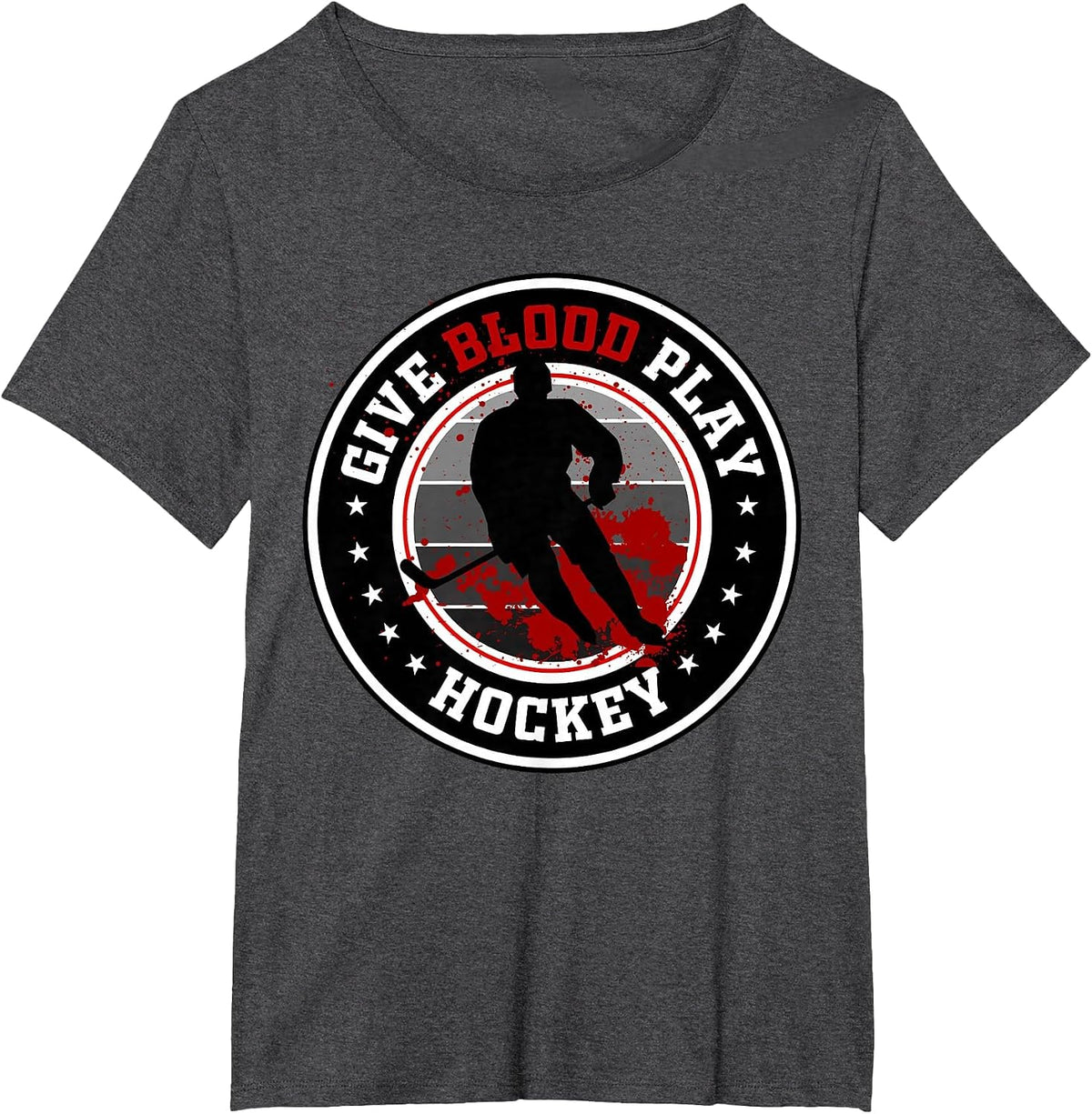 Hockey boy Stuff or Give Blood Play Hockey White T-Shirt - Dark Heather Grey