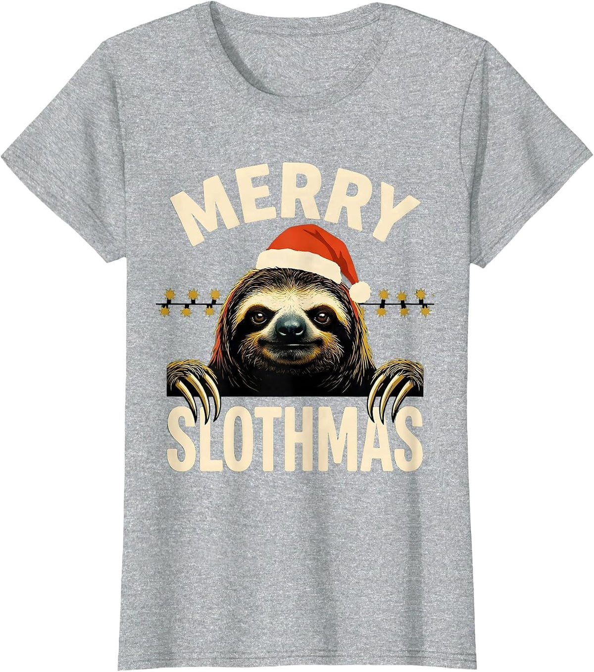 Merry Slothmas Cute Sloth Lover Christmas Animal Santa Hat T-Shirt - Heather Grey