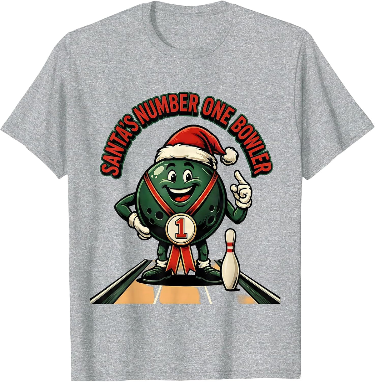 Men's Santa's Number One Bowler Funny Christmas Bowling Team Squad T-Shirt - Heather Grey