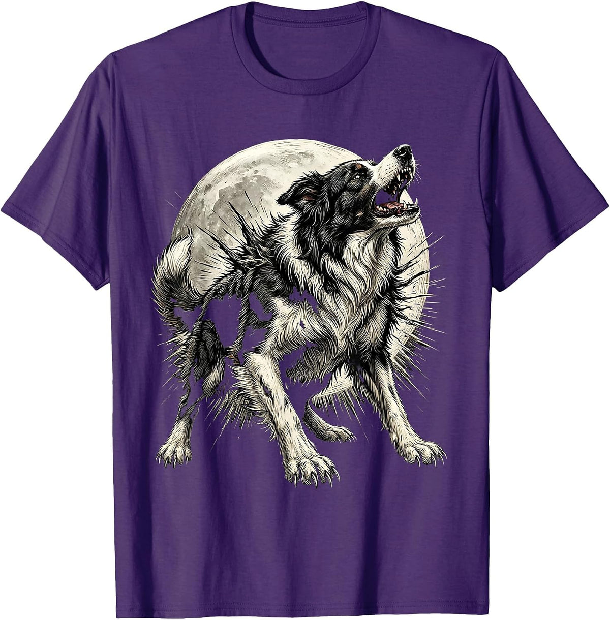 Border Collie Werewolf Halloween Howling Design T-Shirt - Purple