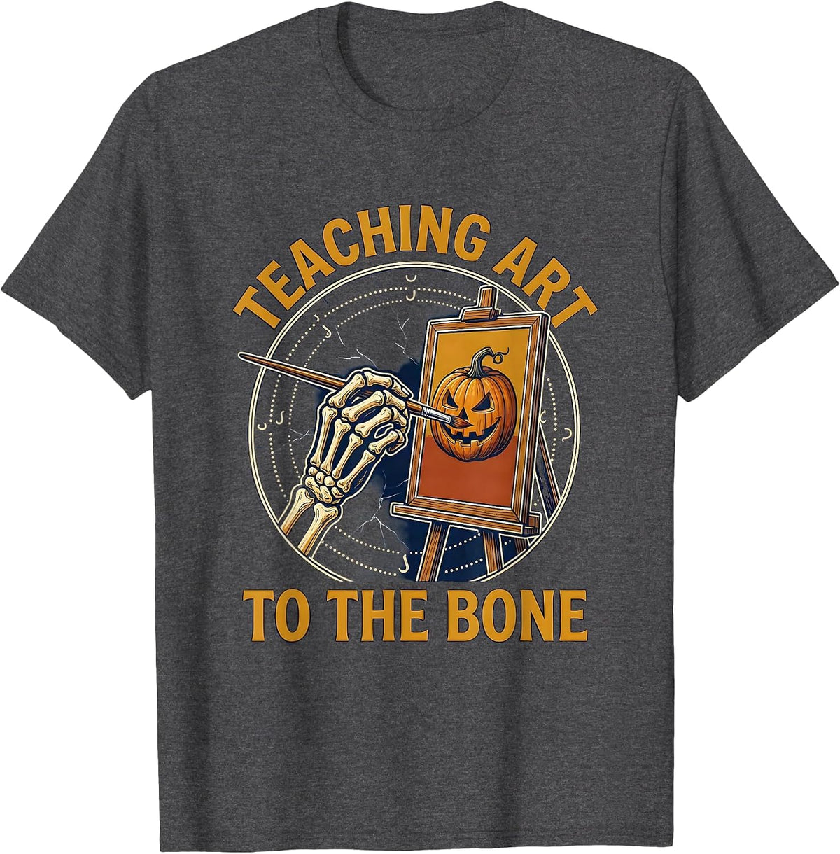 Men's Teaching Art to the Bone Halloween Teacher Design T-Shirt - Dark Heather Grey