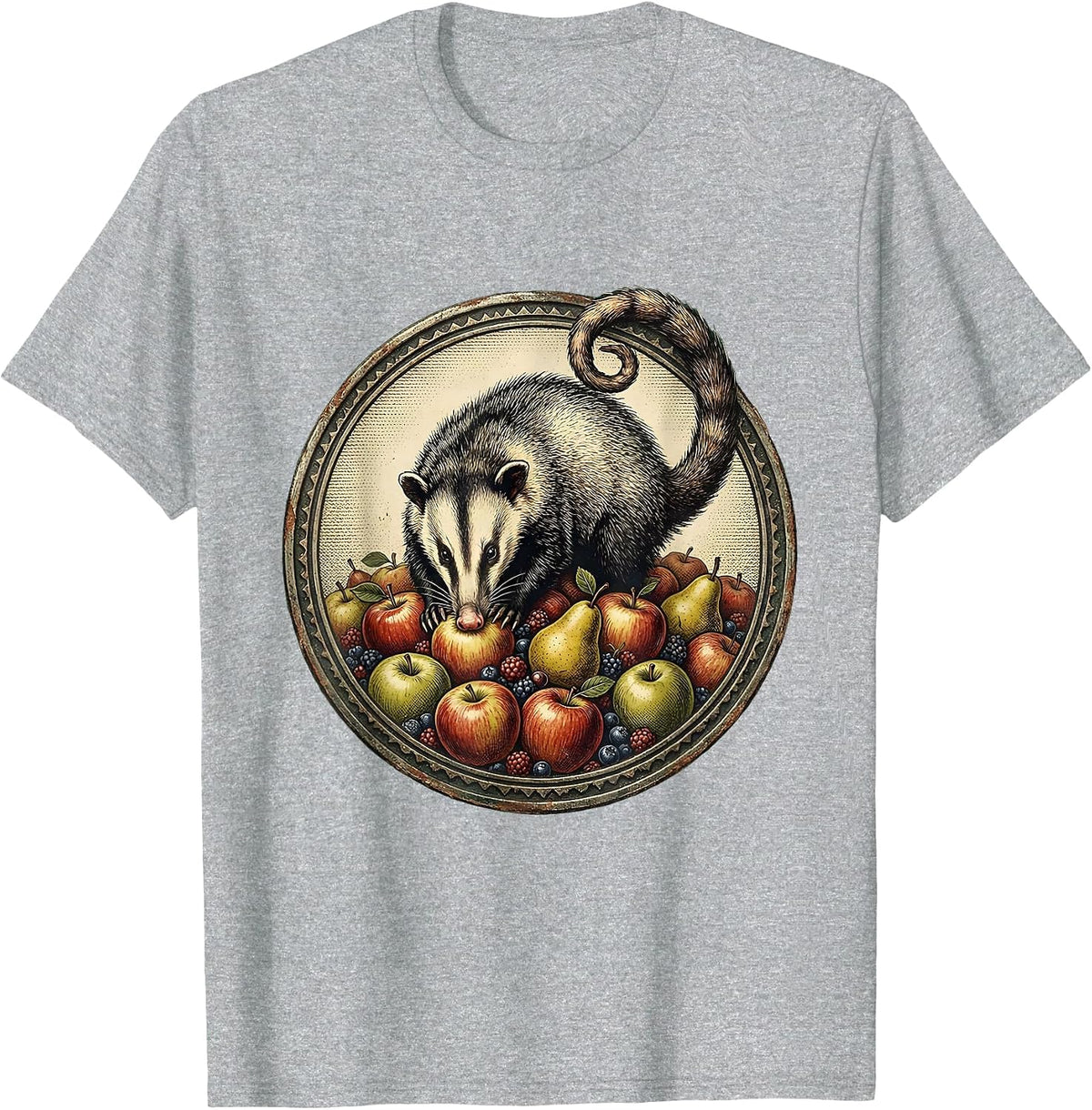 Men's Opossum Fruit Raid Funny Wildlife Graphic T-Shirt - Heather Grey