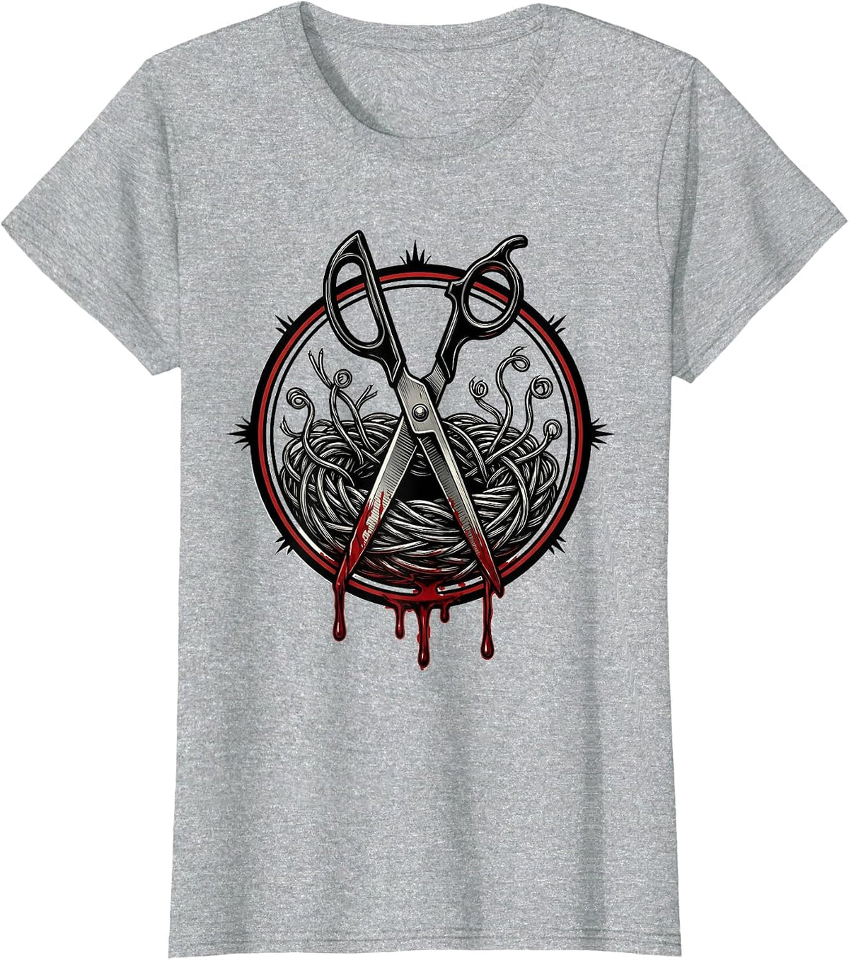 Bloody Scissors Cutting Wire Graphic Design T-Shirt - Heather Grey