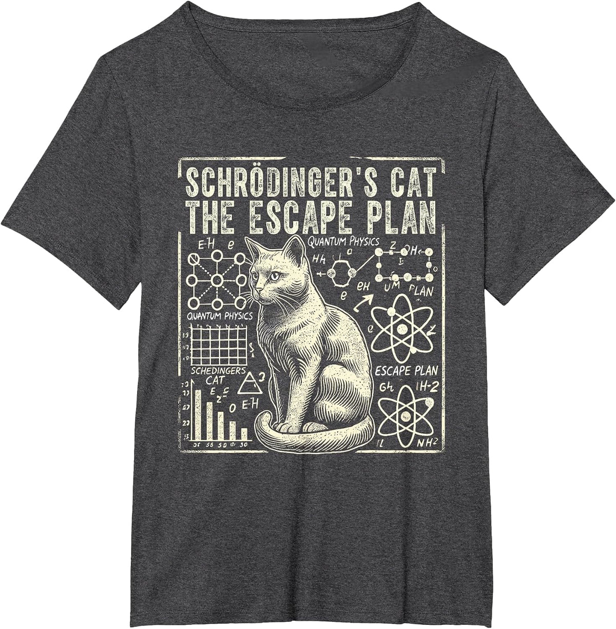 Schrodingers Cat Escape Plan, Funny Quantum Physics Science T-Shirt - Dark Heather Grey