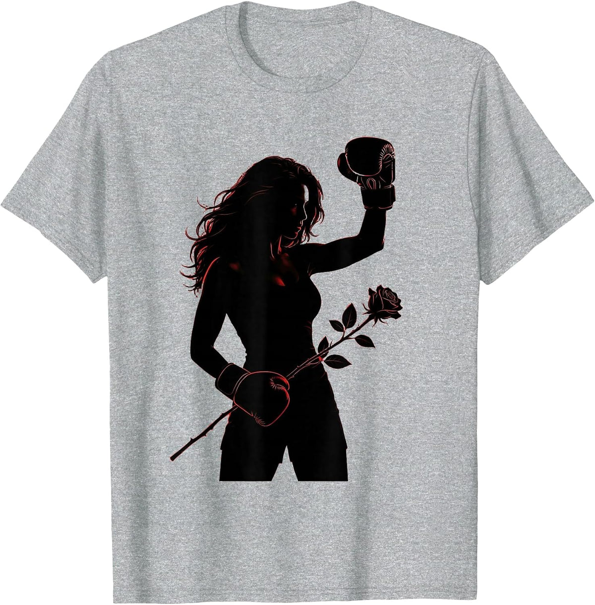 Men's Boxing Gloves and Rose Floral Fighter Illustration T-Shirt - Heather Grey