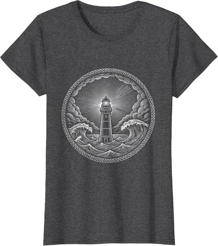 Women's 988 Suicide Prevention Lighthouse Stormy Night Design T-Shirt - Dark Heather Grey