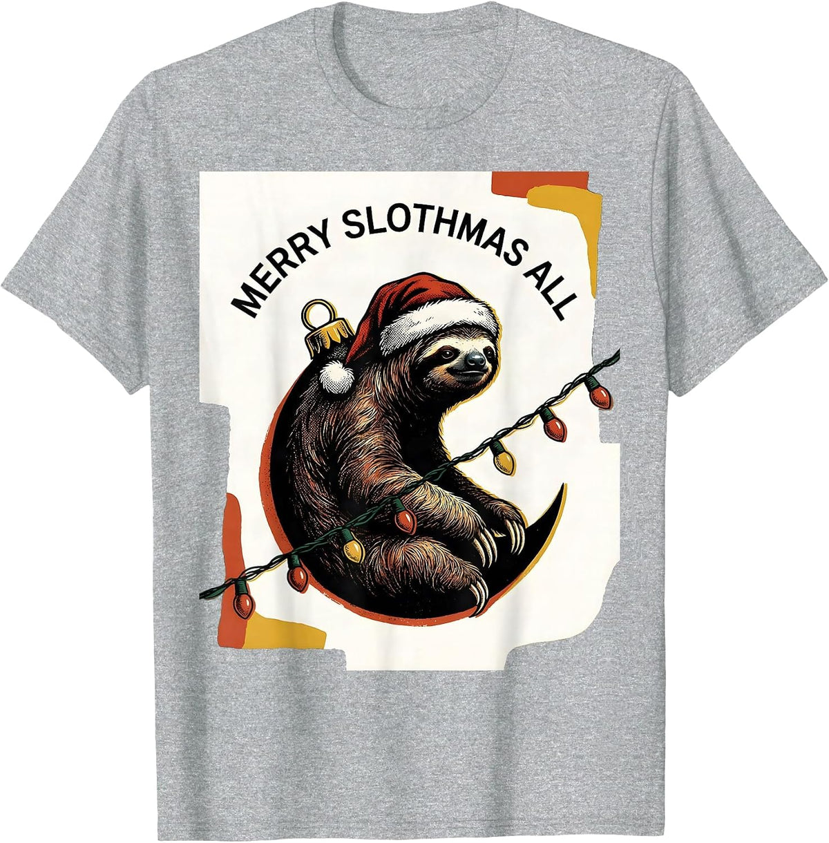 Men's Merry Slothmas, All Funny Sloth Lover Christmas Lights T-Shirt - Heather Grey