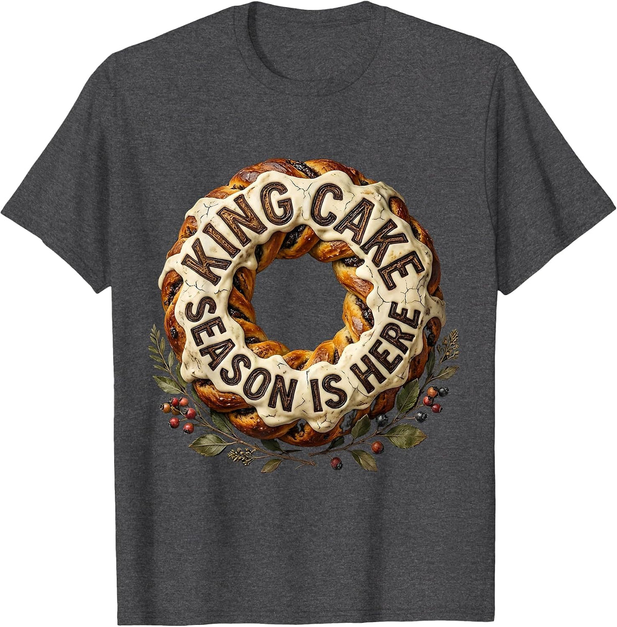 Men's King Cake Season Is Here Mardi Gras Design T-Shirt - Dark Heather Grey