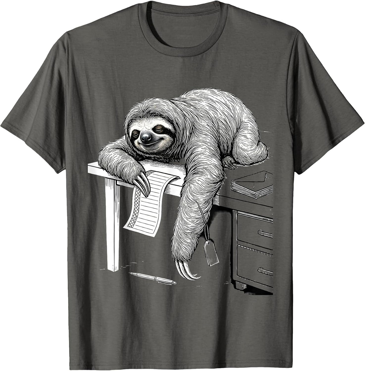 Sloth Holiday Card Desk Funny Animal Lover Gift T-Shirt - Asphalt Grey