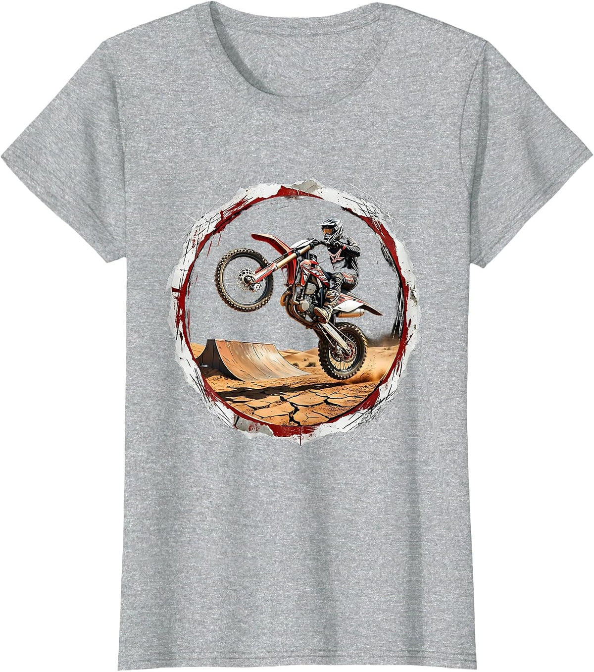 Dirt Bike Desert Ramp Launch Graphic Tee T-Shirt - Heather Grey