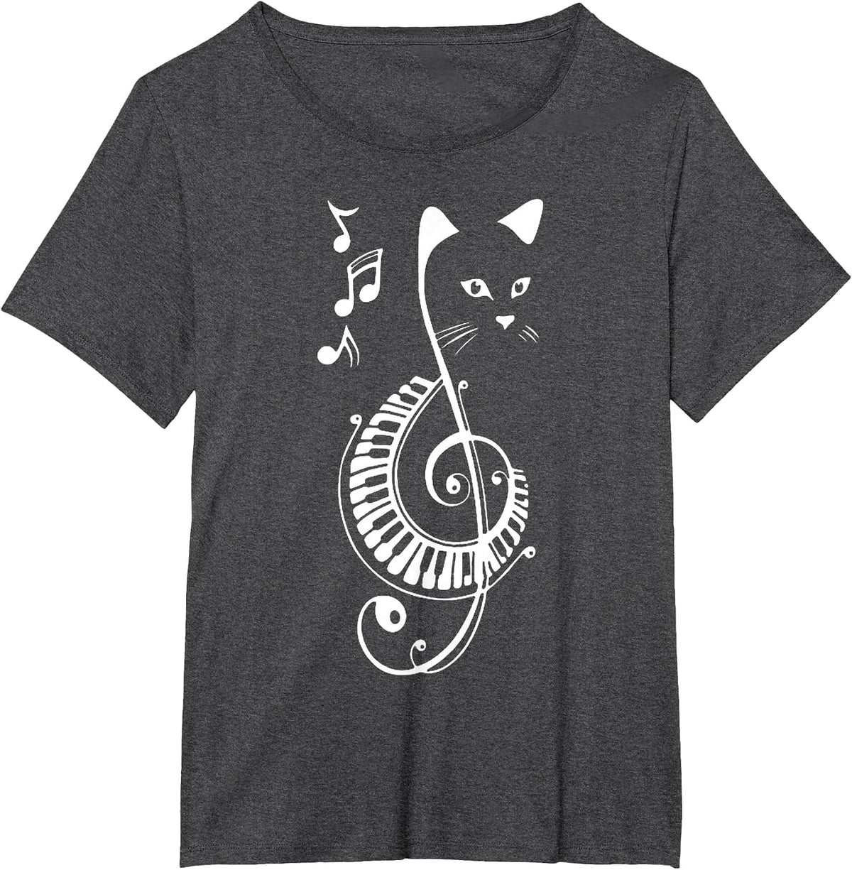 Funny Cat Kitty Music Notes T-Shirt - Dark Heather Grey