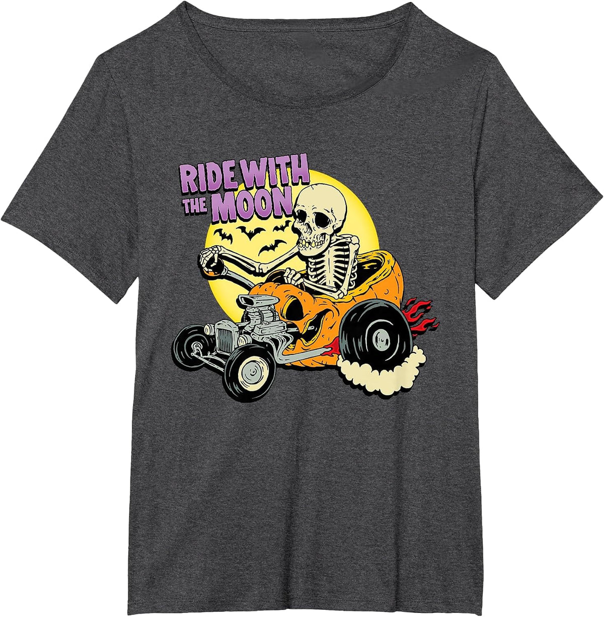 Halloween Pumpkin Hot Rod Skeleton King Rat Rod Dragster T-Shirt - Dark Heather Grey