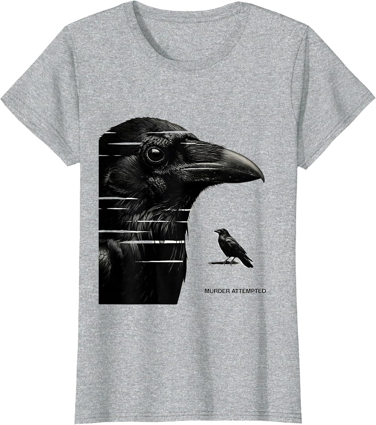 Women's Murder Attempted Minimalist Crow Humor Bird Lover Dark Pun T-Shirt - Heather Grey