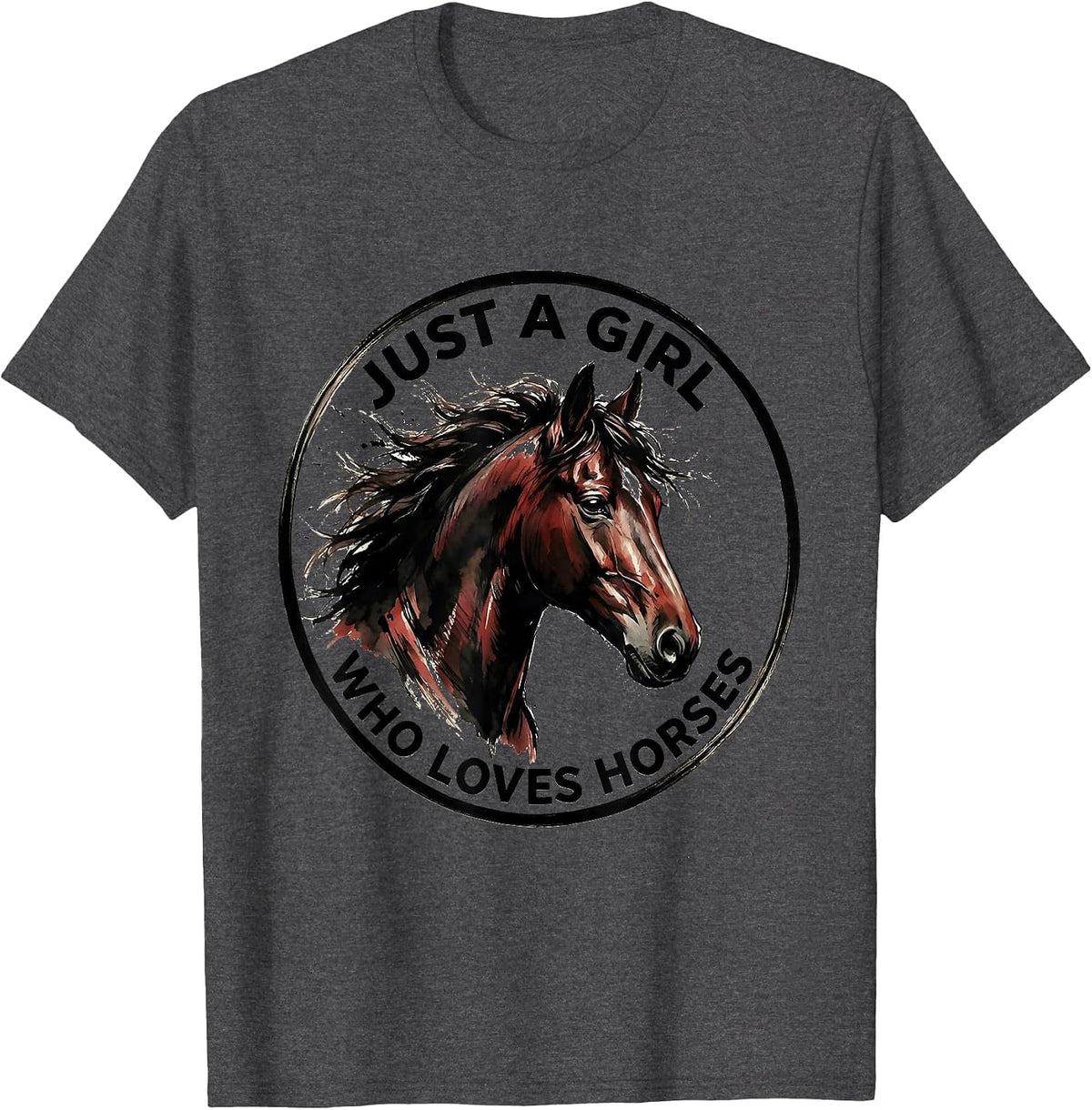 Men's Just a Girl Who Loves Horses Equestrian Design T-Shirt - Dark Heather Grey